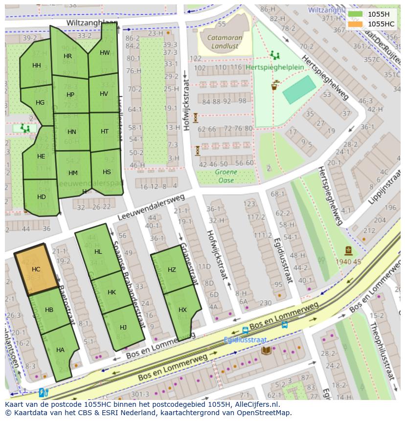 Afbeelding van het postcodegebied 1055 HC op de kaart.