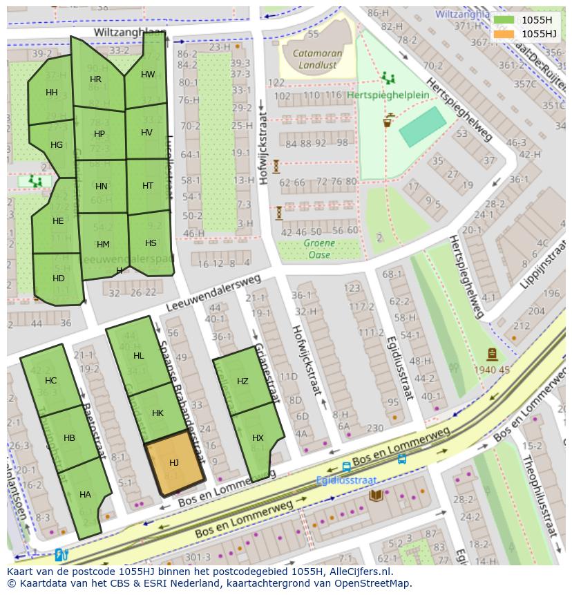 Afbeelding van het postcodegebied 1055 HJ op de kaart.