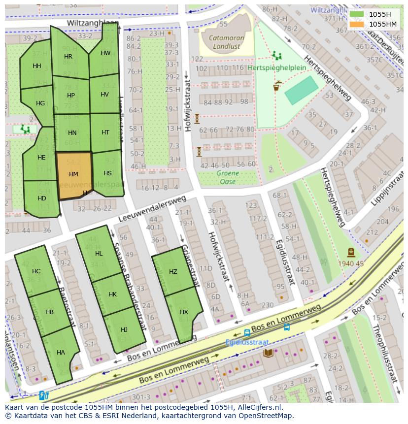 Afbeelding van het postcodegebied 1055 HM op de kaart.