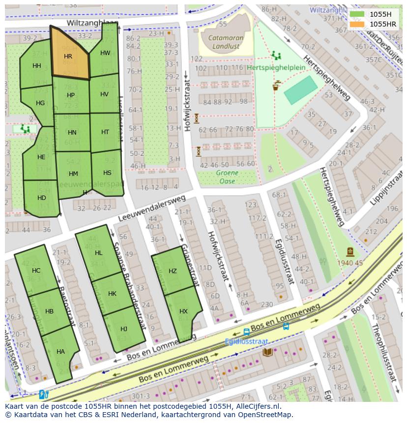 Afbeelding van het postcodegebied 1055 HR op de kaart.