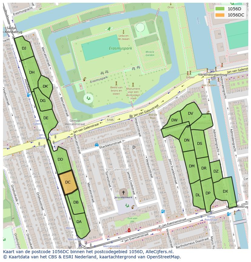 Afbeelding van het postcodegebied 1056 DC op de kaart.