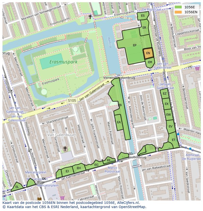Afbeelding van het postcodegebied 1056 EN op de kaart.