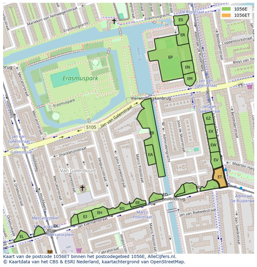 Afbeelding van het postcodegebied 1056 ET op de kaart.