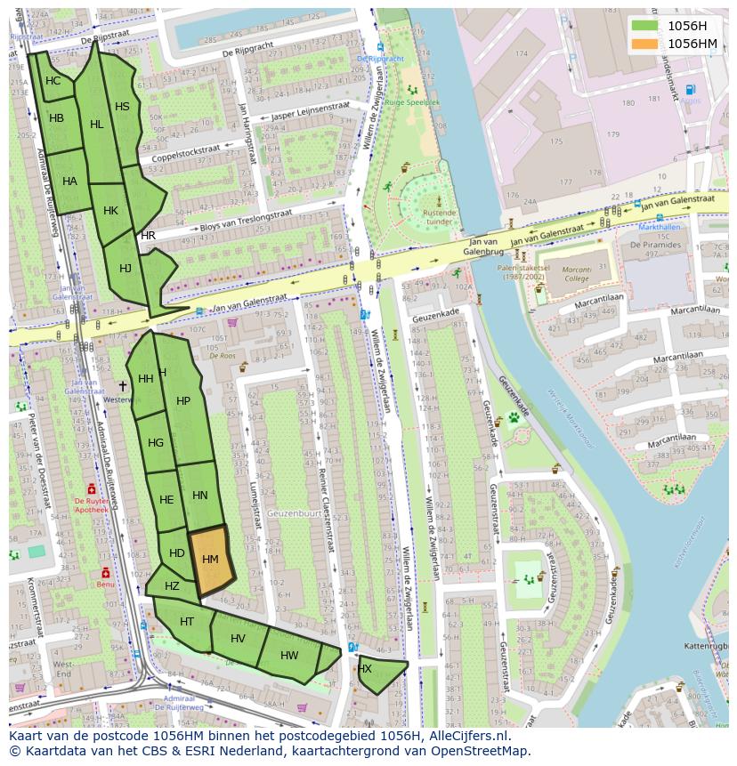 Afbeelding van het postcodegebied 1056 HM op de kaart.