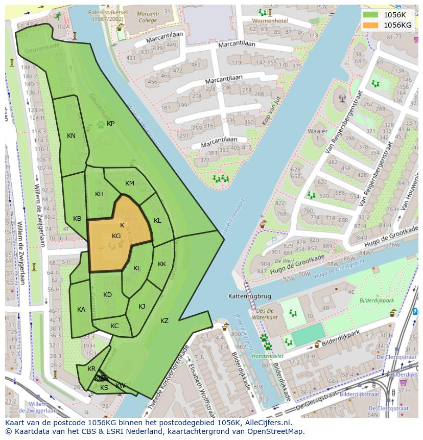 Afbeelding van het postcodegebied 1056 KG op de kaart.