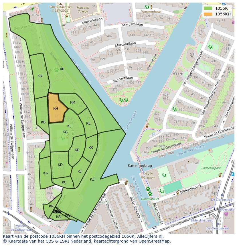 Afbeelding van het postcodegebied 1056 KH op de kaart.