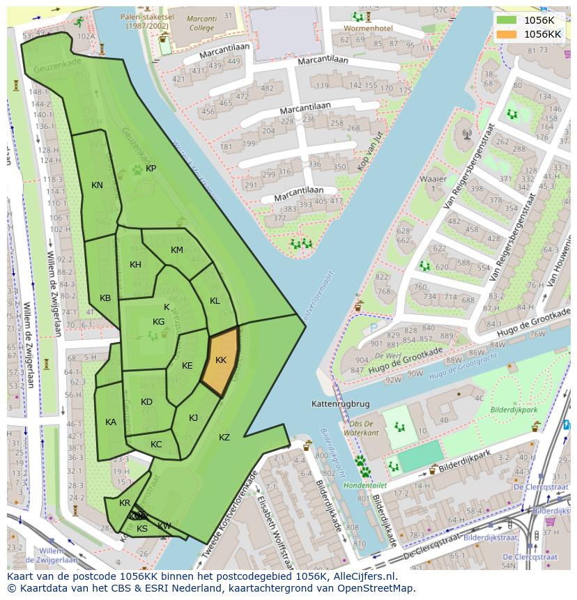 Afbeelding van het postcodegebied 1056 KK op de kaart.