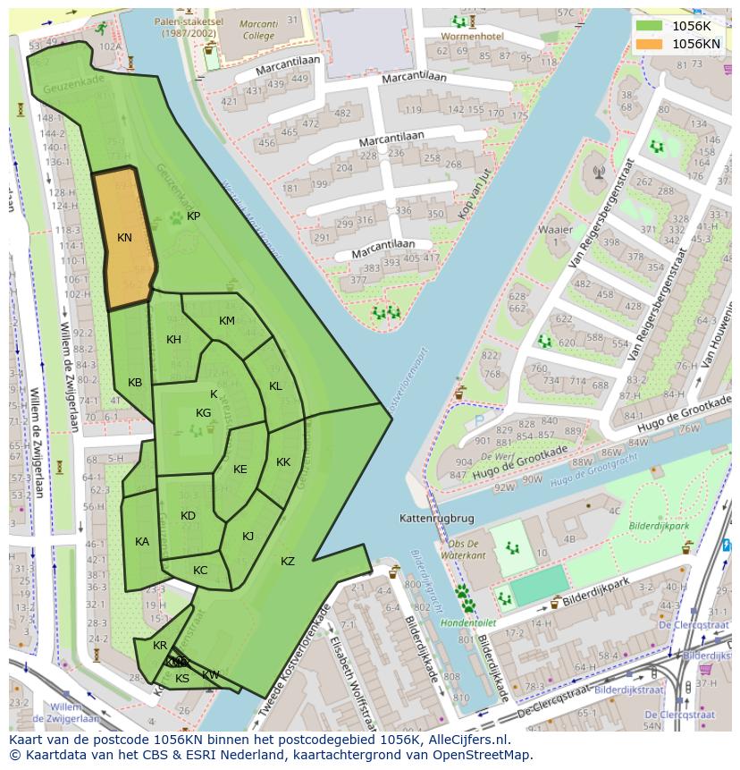 Afbeelding van het postcodegebied 1056 KN op de kaart.