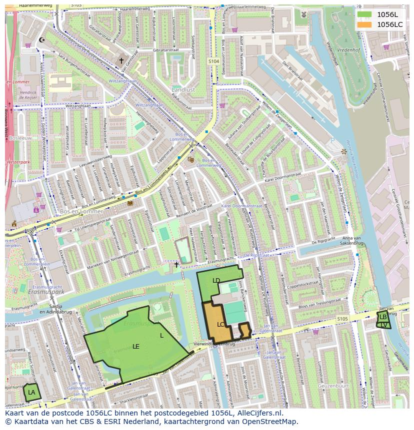 Afbeelding van het postcodegebied 1056 LC op de kaart.
