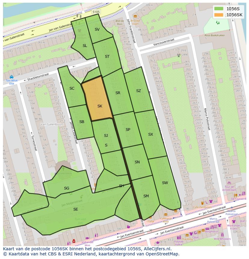 Afbeelding van het postcodegebied 1056 SK op de kaart.