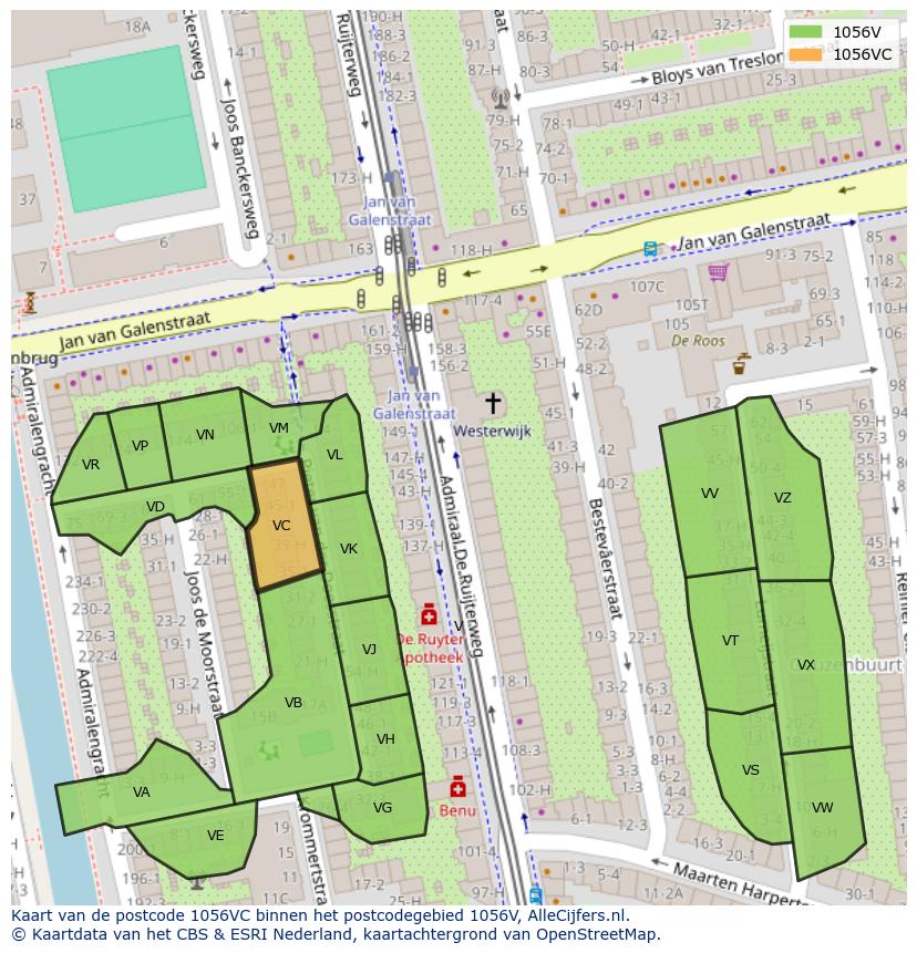 Afbeelding van het postcodegebied 1056 VC op de kaart.