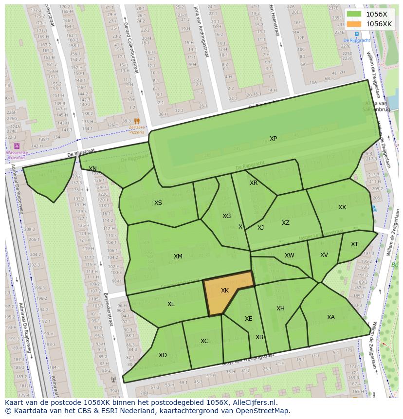 Afbeelding van het postcodegebied 1056 XK op de kaart.