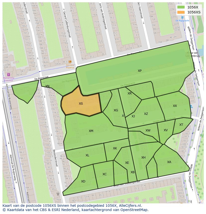 Afbeelding van het postcodegebied 1056 XS op de kaart.