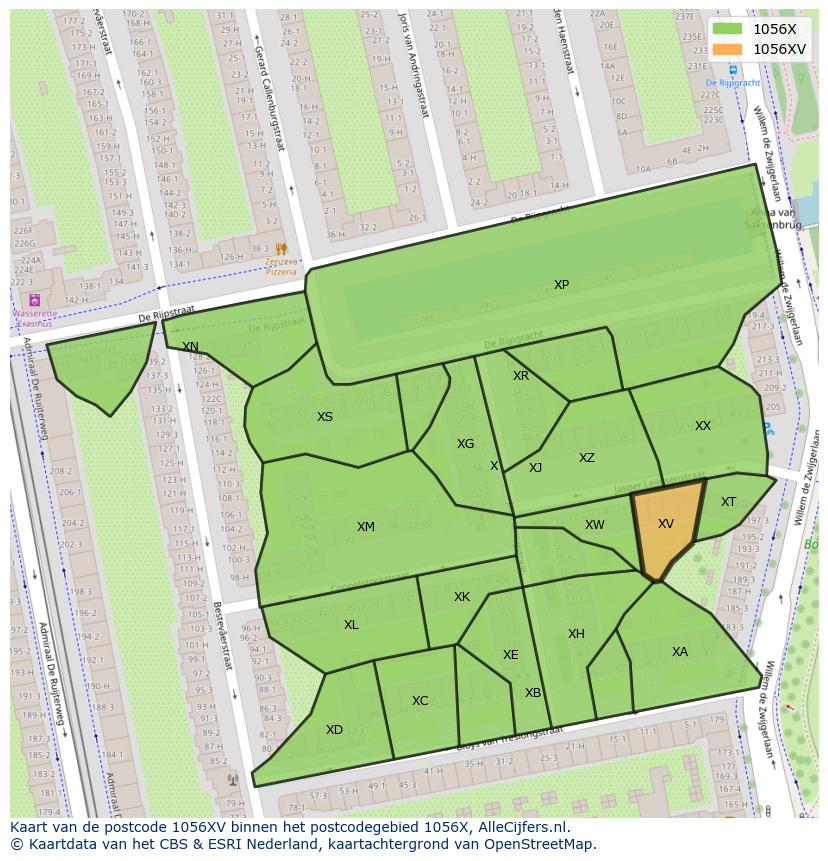 Afbeelding van het postcodegebied 1056 XV op de kaart.