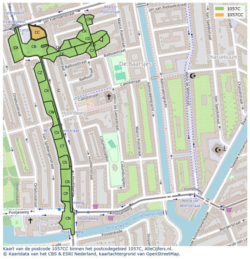 Afbeelding van het postcodegebied 1057 CC op de kaart.