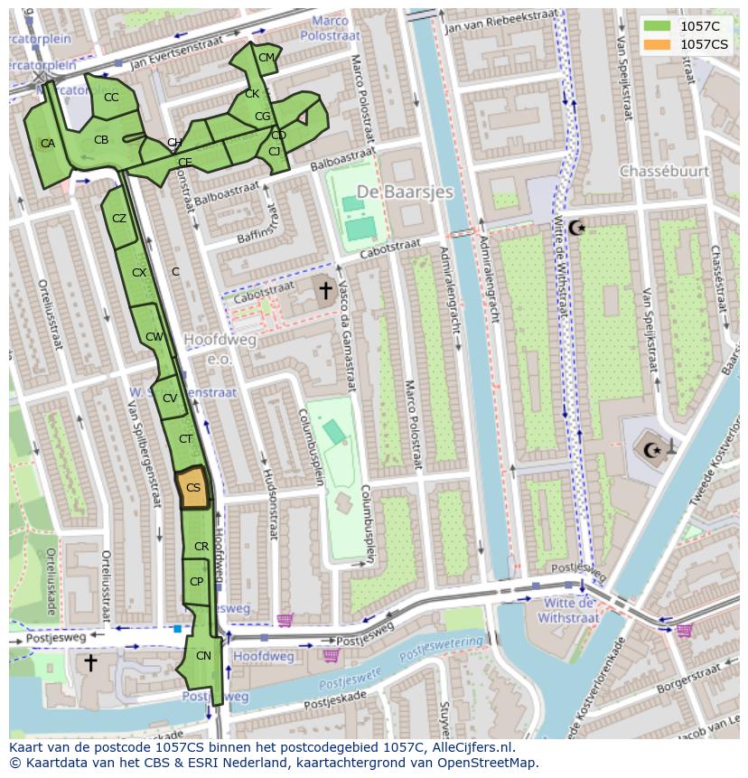 Afbeelding van het postcodegebied 1057 CS op de kaart.