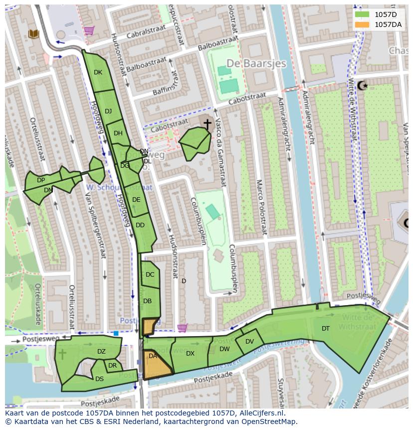 Afbeelding van het postcodegebied 1057 DA op de kaart.