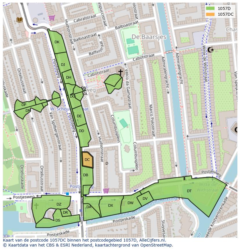 Afbeelding van het postcodegebied 1057 DC op de kaart.