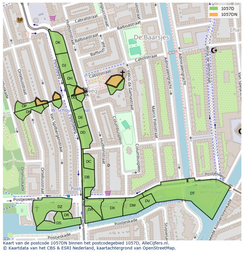Afbeelding van het postcodegebied 1057 DN op de kaart.