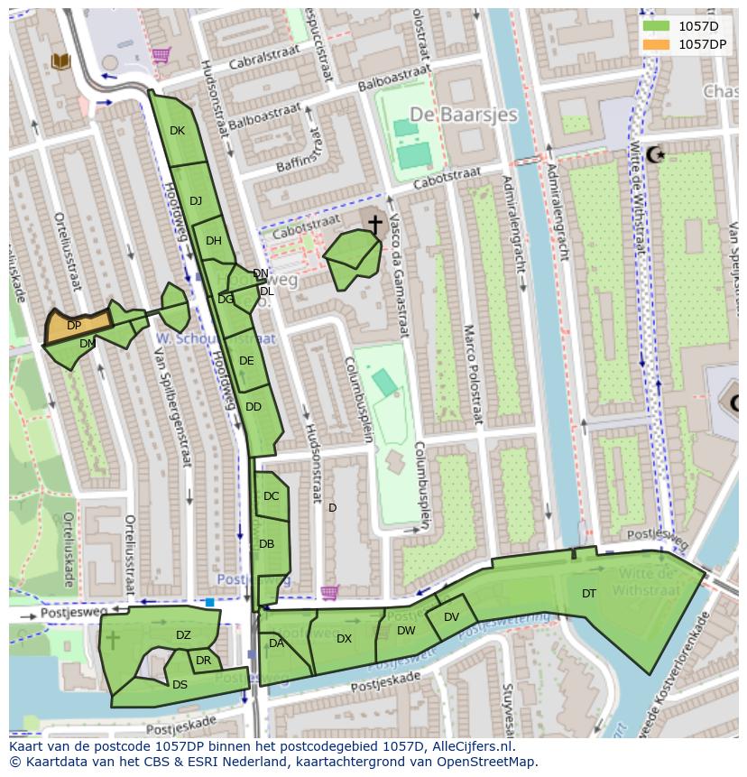 Afbeelding van het postcodegebied 1057 DP op de kaart.