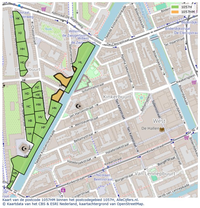 Afbeelding van het postcodegebied 1057 HM op de kaart.
