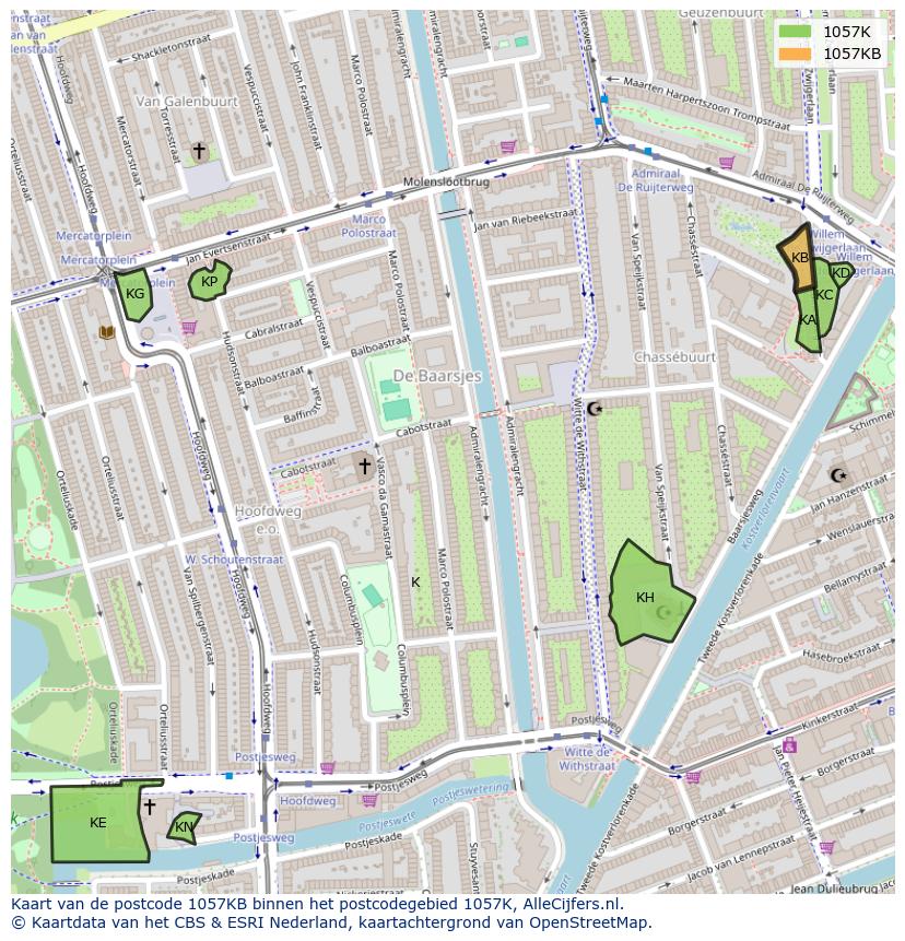 Afbeelding van het postcodegebied 1057 KB op de kaart.