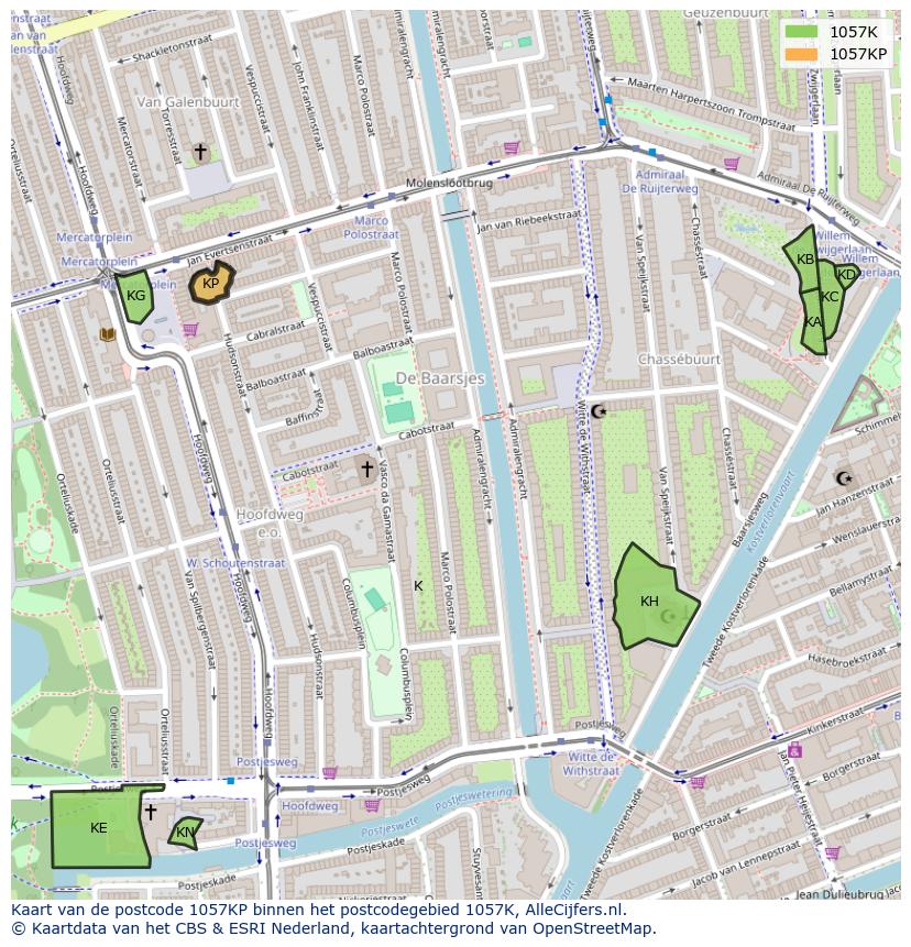 Afbeelding van het postcodegebied 1057 KP op de kaart.