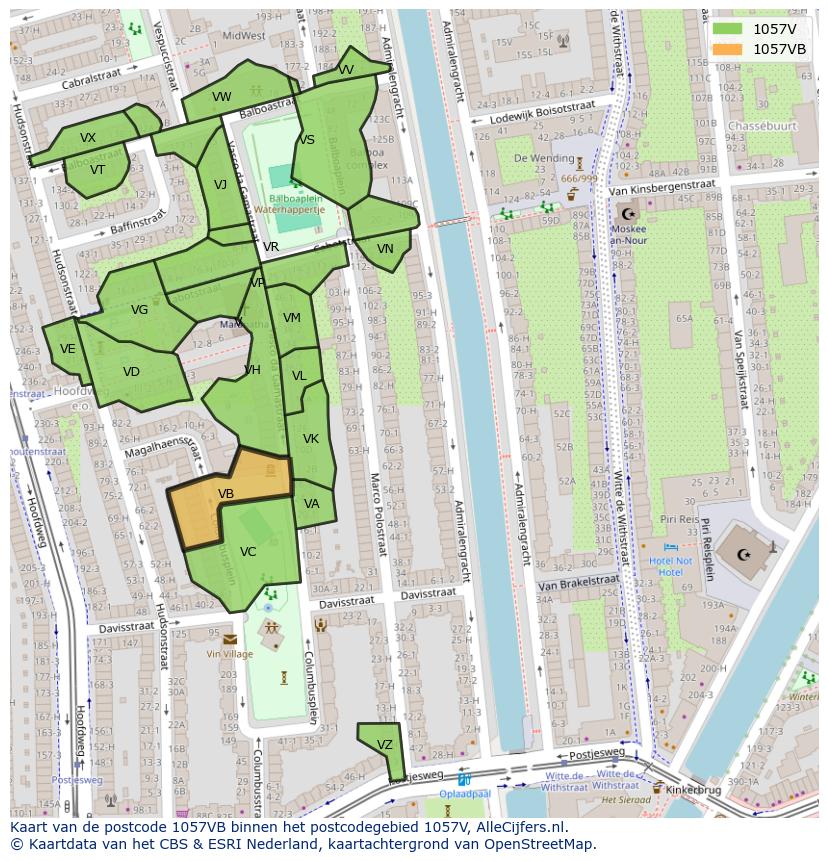 Afbeelding van het postcodegebied 1057 VB op de kaart.