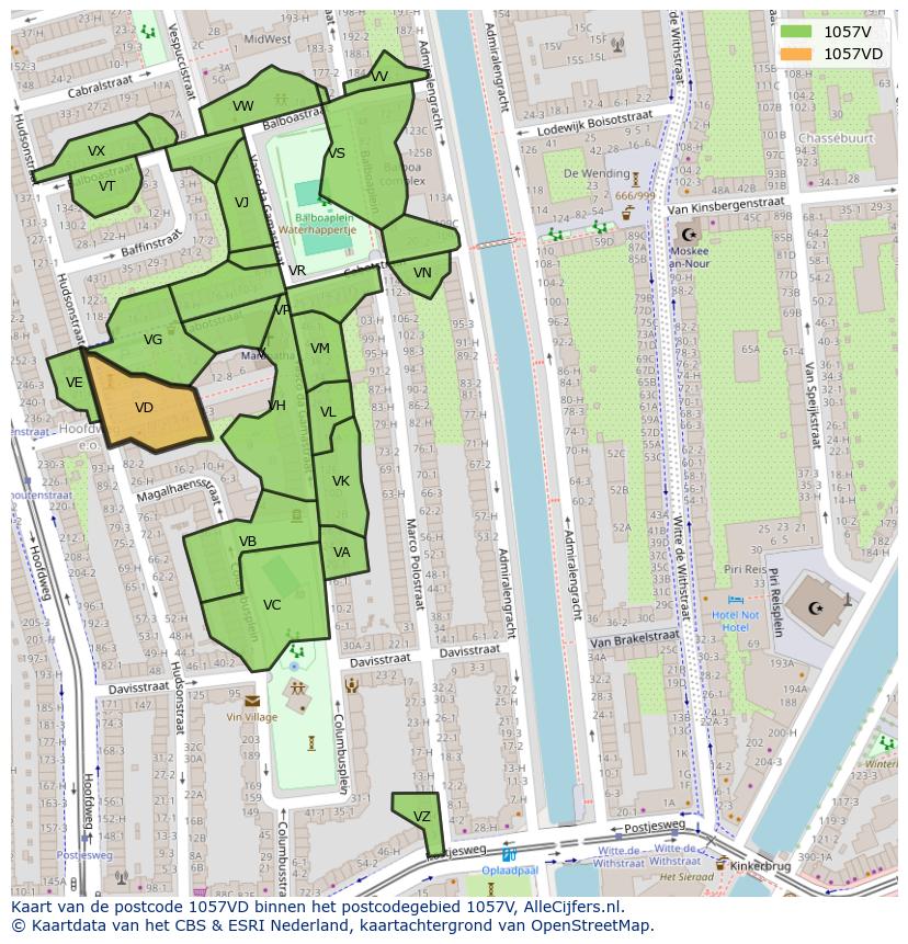 Afbeelding van het postcodegebied 1057 VD op de kaart.