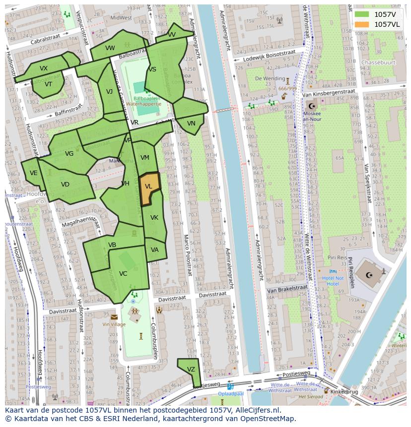 Afbeelding van het postcodegebied 1057 VL op de kaart.