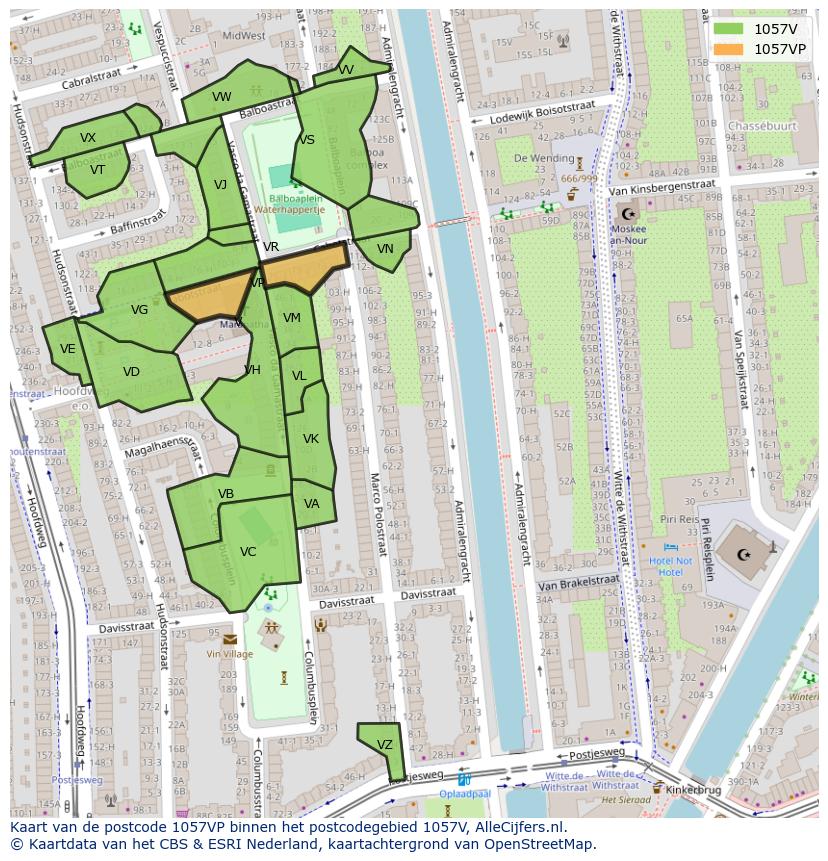 Afbeelding van het postcodegebied 1057 VP op de kaart.