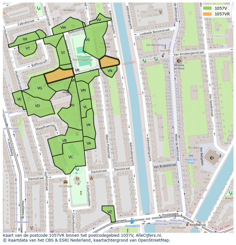 Afbeelding van het postcodegebied 1057 VR op de kaart.