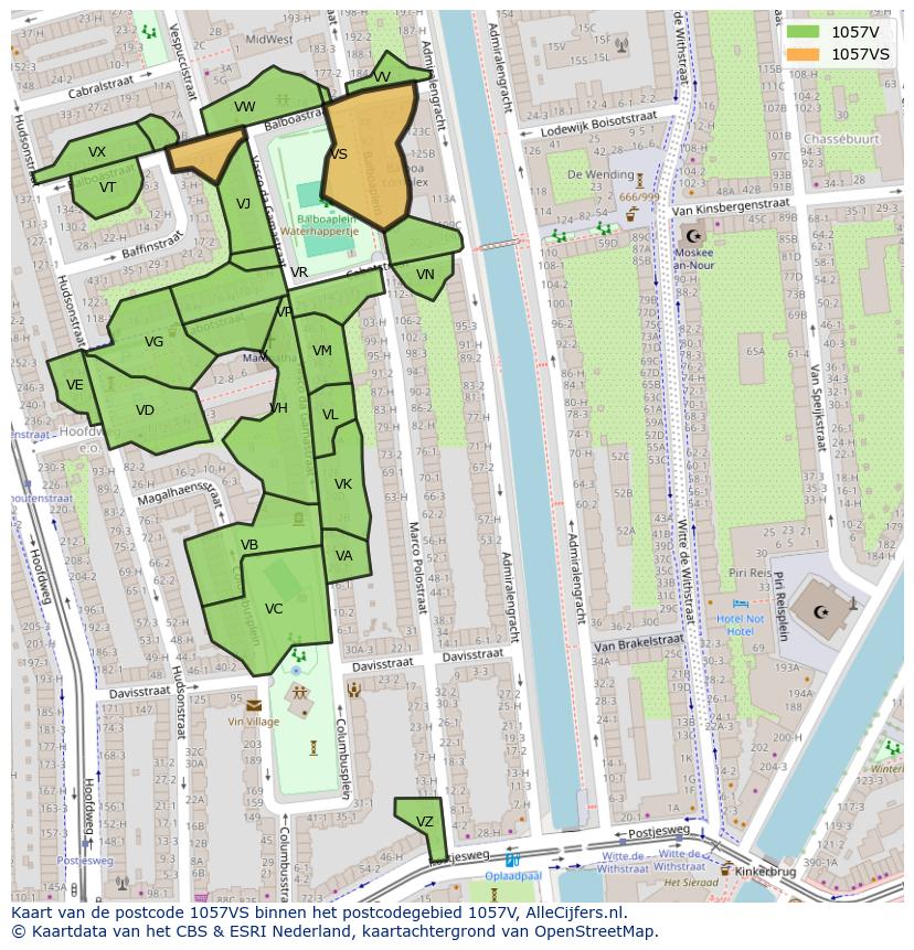 Afbeelding van het postcodegebied 1057 VS op de kaart.