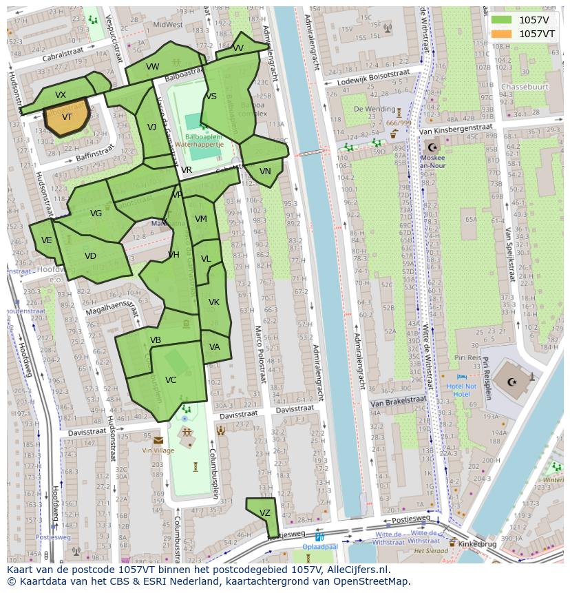 Afbeelding van het postcodegebied 1057 VT op de kaart.