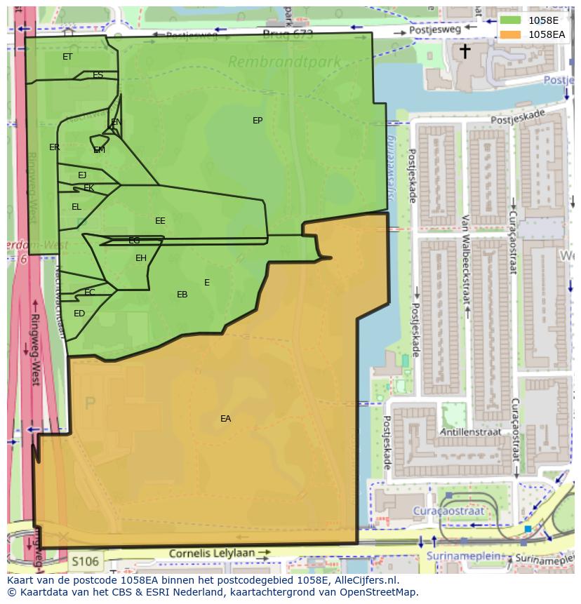 Afbeelding van het postcodegebied 1058 EA op de kaart.