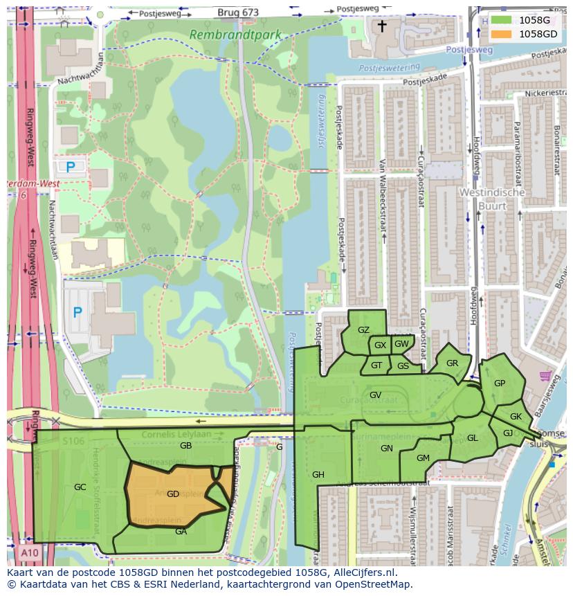 Afbeelding van het postcodegebied 1058 GD op de kaart.