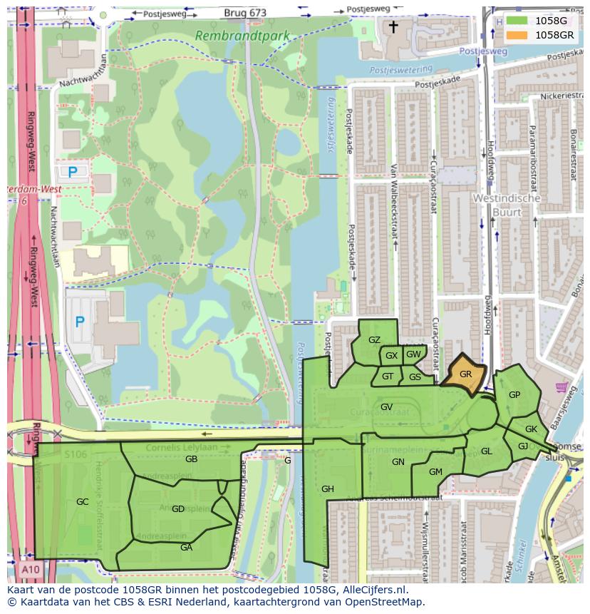 Afbeelding van het postcodegebied 1058 GR op de kaart.