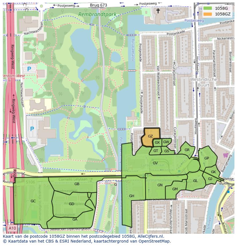 Afbeelding van het postcodegebied 1058 GZ op de kaart.