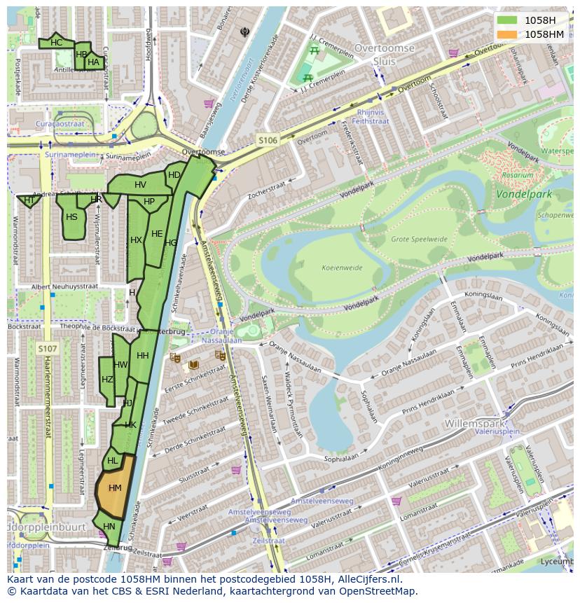 Afbeelding van het postcodegebied 1058 HM op de kaart.