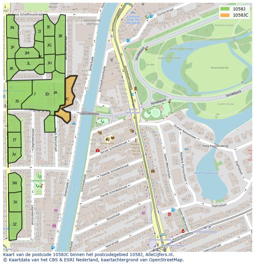 Afbeelding van het postcodegebied 1058 JC op de kaart.