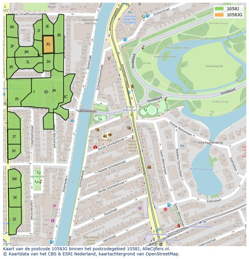 Afbeelding van het postcodegebied 1058 JG op de kaart.