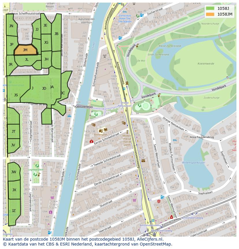 Afbeelding van het postcodegebied 1058 JM op de kaart.