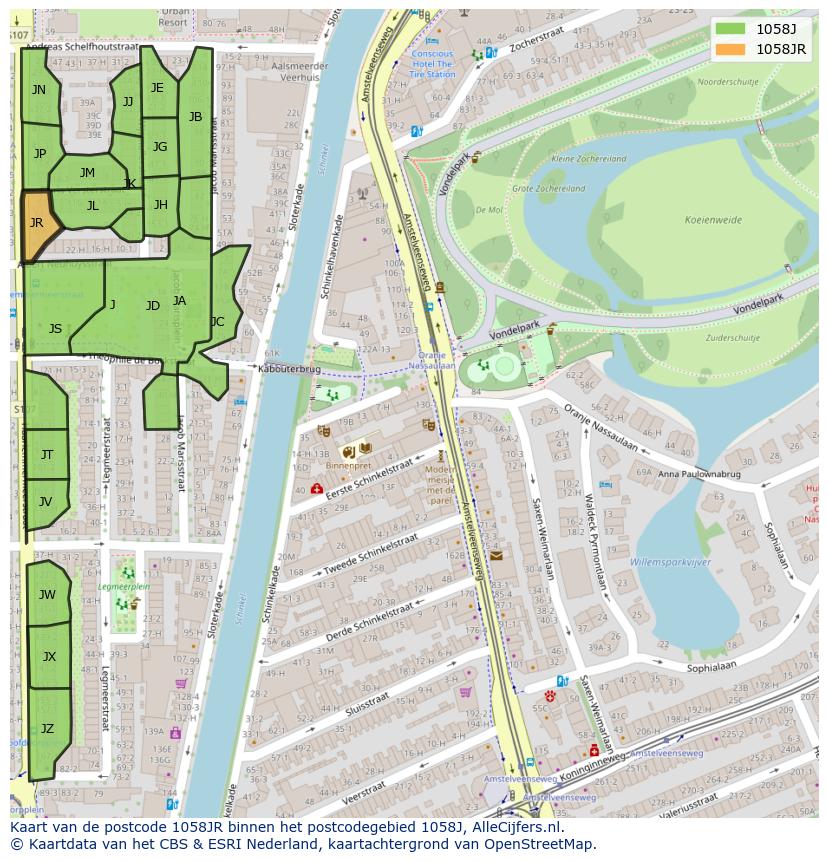 Afbeelding van het postcodegebied 1058 JR op de kaart.
