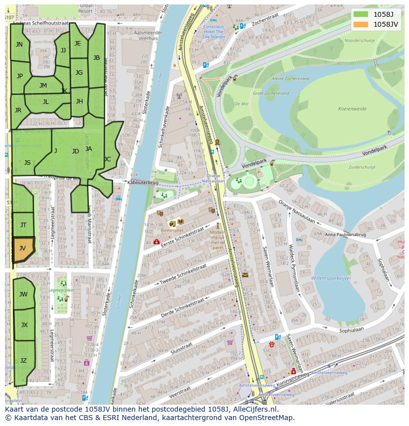 Afbeelding van het postcodegebied 1058 JV op de kaart.