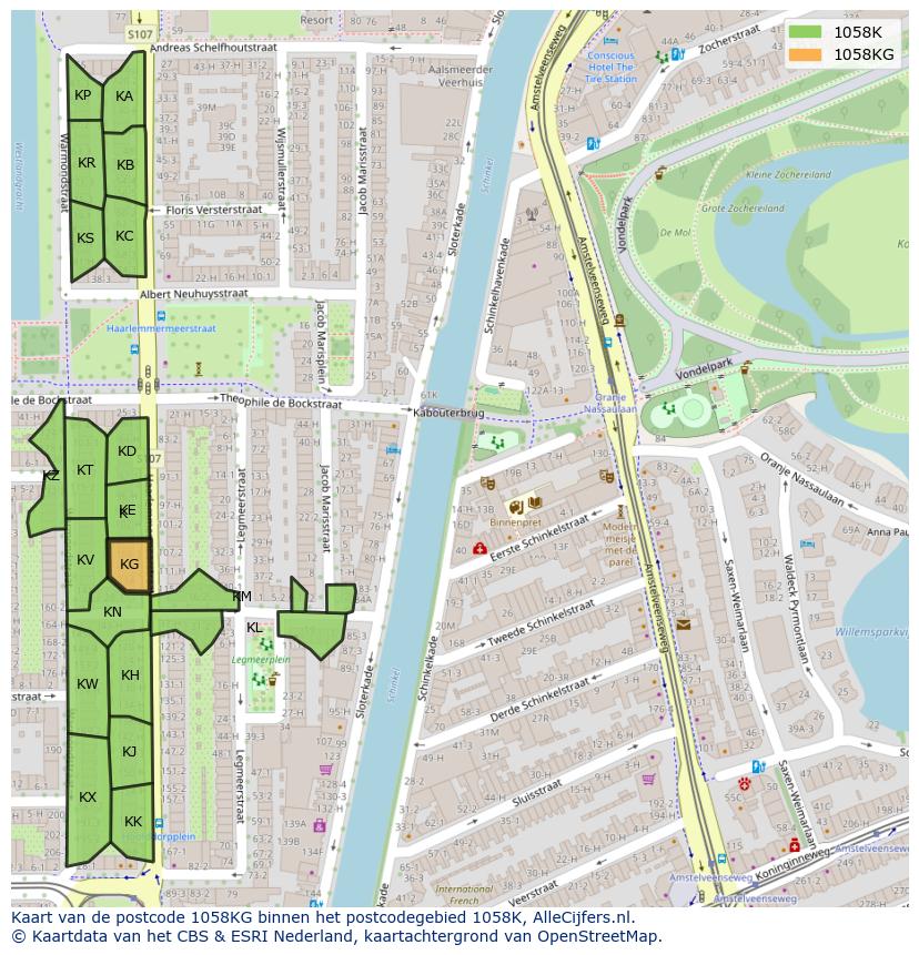 Afbeelding van het postcodegebied 1058 KG op de kaart.