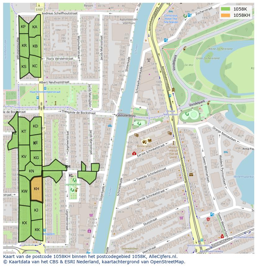 Afbeelding van het postcodegebied 1058 KH op de kaart.