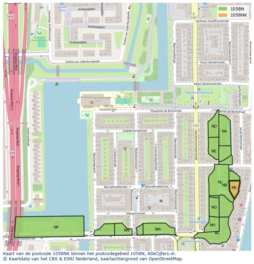 Afbeelding van het postcodegebied 1058 NK op de kaart.