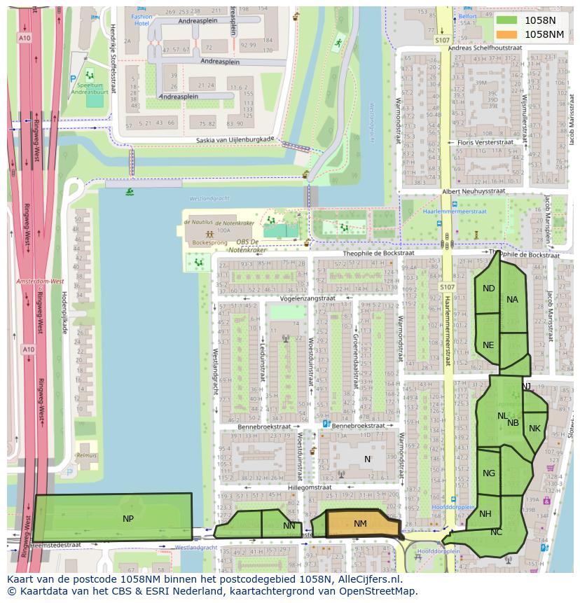 Afbeelding van het postcodegebied 1058 NM op de kaart.