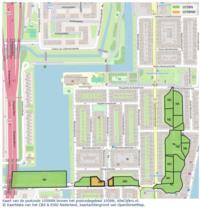 Afbeelding van het postcodegebied 1058 NN op de kaart.