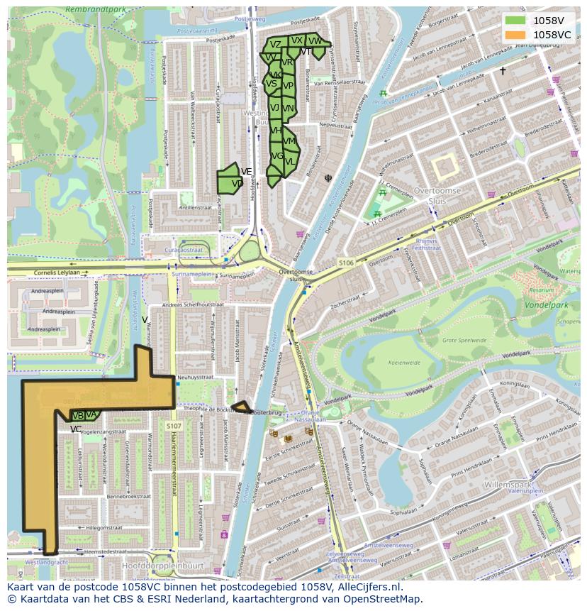 Afbeelding van het postcodegebied 1058 VC op de kaart.